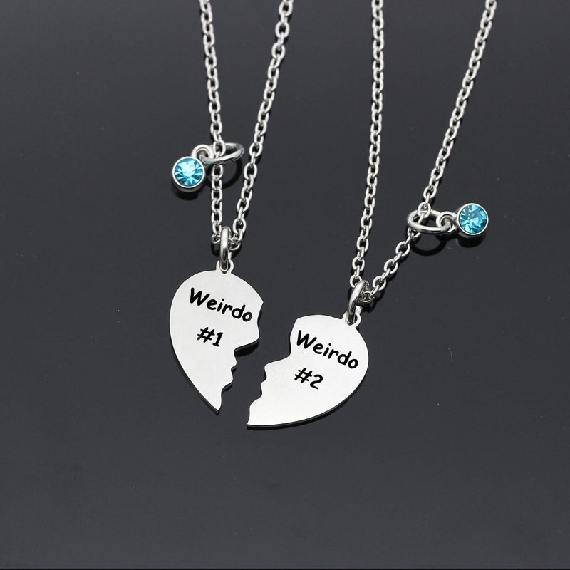 Maxforever Friendship Gifts, Weirdo 1 Weirdo 2psc Set Split Heart Pendant Necklaces BFF Gift for Best Friend (Blue Crystal) - Image 4